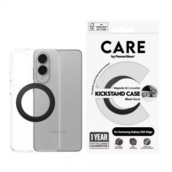 PanzerGlass CARE funda transparente con soporte negro y Qi Samsung Galaxy S25 Edge