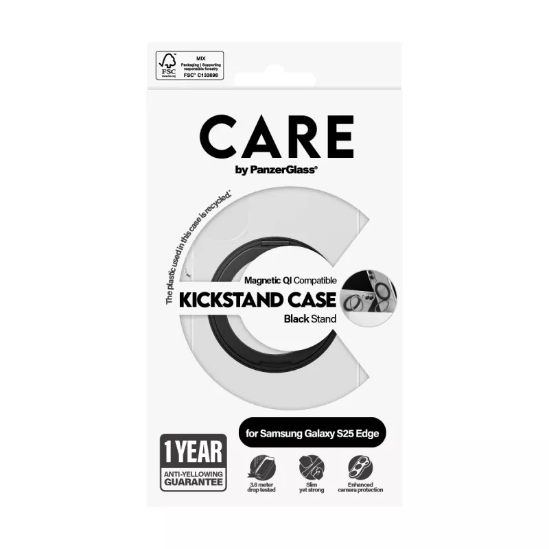 PanzerGlass CARE funda transparente con soporte negro y Qi Samsung Galaxy S25 Edge