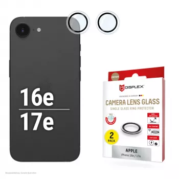 Displex vidrio premium para lente de cámara, iPhone 16e/17e, pack de 2, 10H, anillos individuales, DLC, transparente, montaje rápido