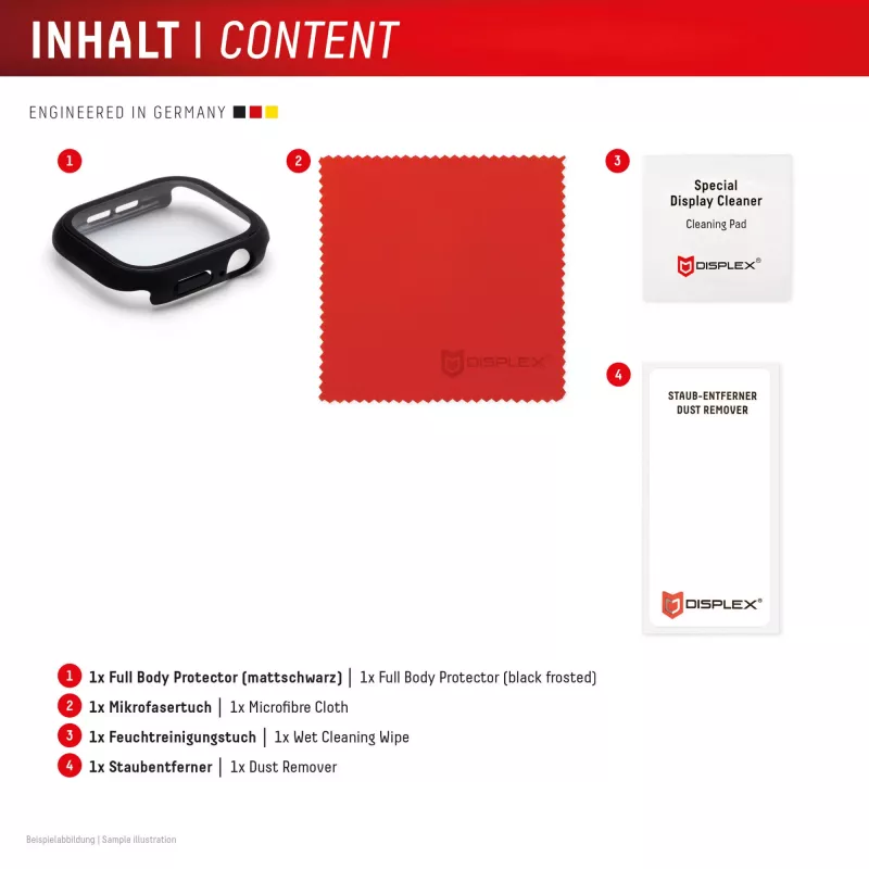 Displex vidrio templado 10H para Apple Watch 9/8/7 (45 mm), carcasa integral, IP68, snap-on, negro mate