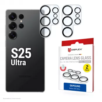 Displex vidrio de cobertura total para lente de cámara Samsung Galaxy S25 Ultra, 10H, protección completa de cámara, montaje rápido, pack de 2