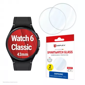 Displex vidrio 9H Galaxy Watch 6 Classic (43 mm), pack de 2, ultrafino, sin bordes, anti-huellas, fabricado en Alemania