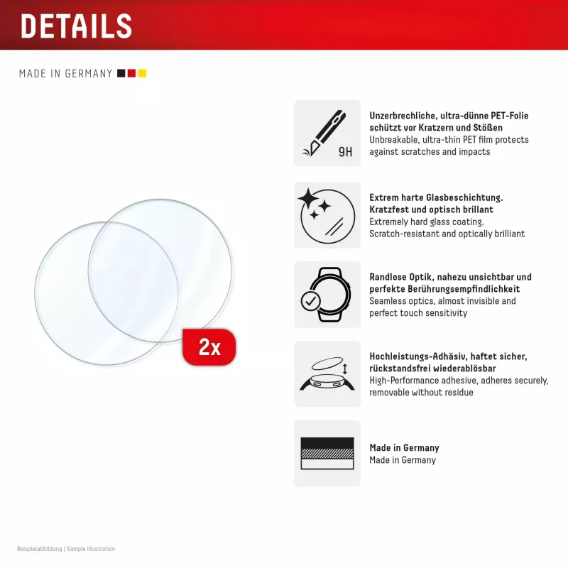 Displex vidrio 9H Garmin fenix E/fenix 8 (51 mm), pack de 2, ultrafino, sin bordes, anti-suciedad, fabricado en Alemania