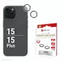 Displex vidrio premium para objetivo de cámara, iPhone 15/15 Plus, 10H, anillos individuales, DLC, transparente, montaje rápido