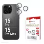 Displex vidrio premium para cámara, iPhone 15 Pro/15 Pro Max, 10H, anillos individuales, DLC, transparente, montaje rápido