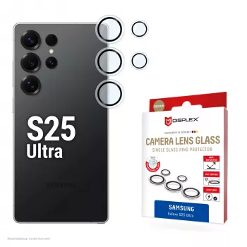 Displex vidrio premium para lente de cámara, Samsung Galaxy S25 Ultra, 10H, anillos individuales, DLC, transparente, montaje rápido
