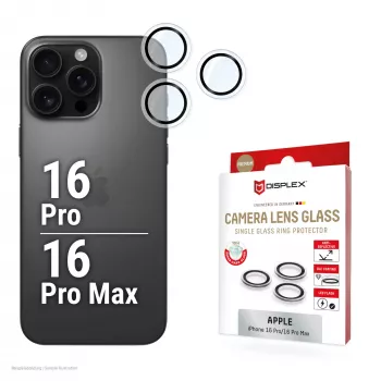 Displex vidrio premium para lente de cámara, iPhone 16 Pro/16 Pro Max, 10H, anillos individuales, DLC, transparente, montaje rápido