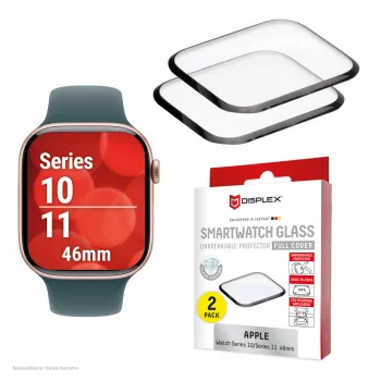 Bildschirmschutz Displex Unbreakable Full Cover Smart Glass Apple Watch 11/10 46mm ultrafina sin bordes pack de 2