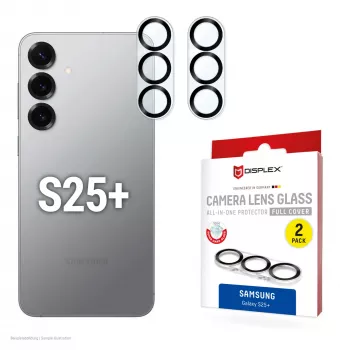 Protector de pantalla de vidrio templado e.v.i. para Samsung Galaxy S25+ — DISPLEX CAMGLASS ALL-IN-ONE (modelo 02118)