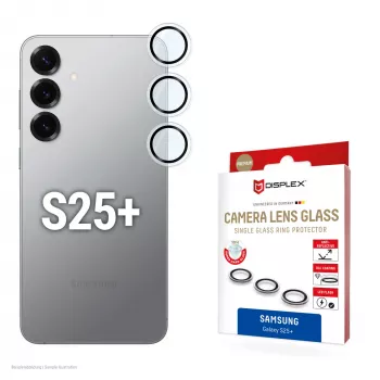 Displex vidrio premium para objetivo de cámara, Samsung Galaxy S25+, 10H, anillos individuales, DLC, transparente, montaje rápido