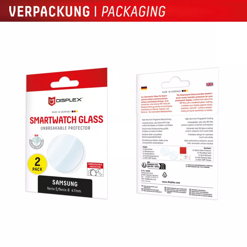 E.V.I Displex Glass protector de pantalla de cristal para Garmin fenix E/fenix 8 47 mm
