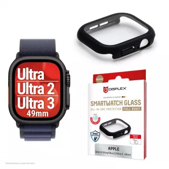 Protector de pantalla PanzerGlass Displex 10H para Apple Watch Ultra 3/Ultra 2/Ultra (49 mm), integral, IP68, snap-on, negro mate