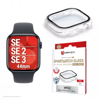 PanzerGlass Displex 10H vidrio templado carcasa integral para Apple Watch SE/SE2/SE3 44 mm, IP68, snap-on, transparente