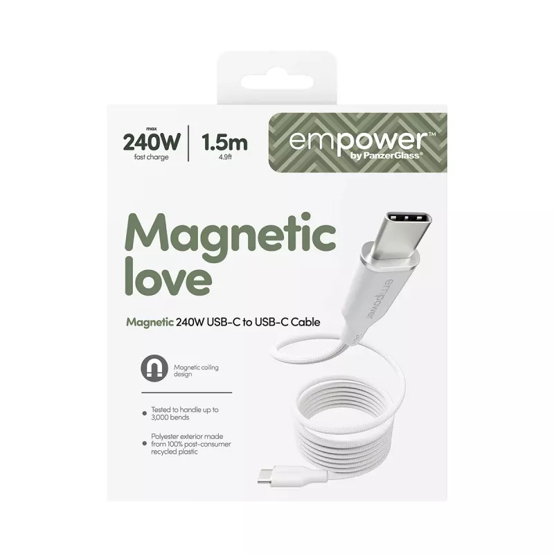 PanzerGlass empower™ by ® Magnetic cable USB-C a USB-C 240W | USB 2.0 | 1,5 m | Silver White