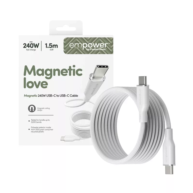 PanzerGlass empower™ by ® Magnetic cable USB-C a USB-C 240W | USB 2.0 | 1,5 m | Silver White