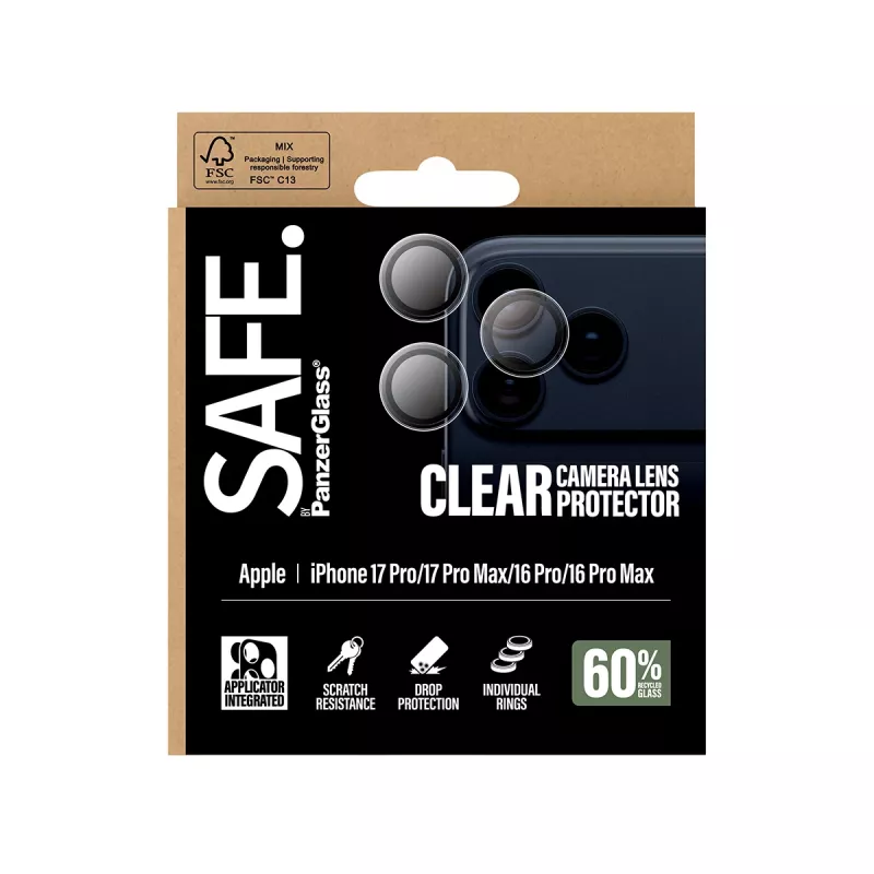 PanzerGlass SAFE. by ® Protección de objetivo de cámara Transparente iPhone 17 Pro | iPhone 17 Pro Max | iPhone 16 Pro | 16 Pro Max