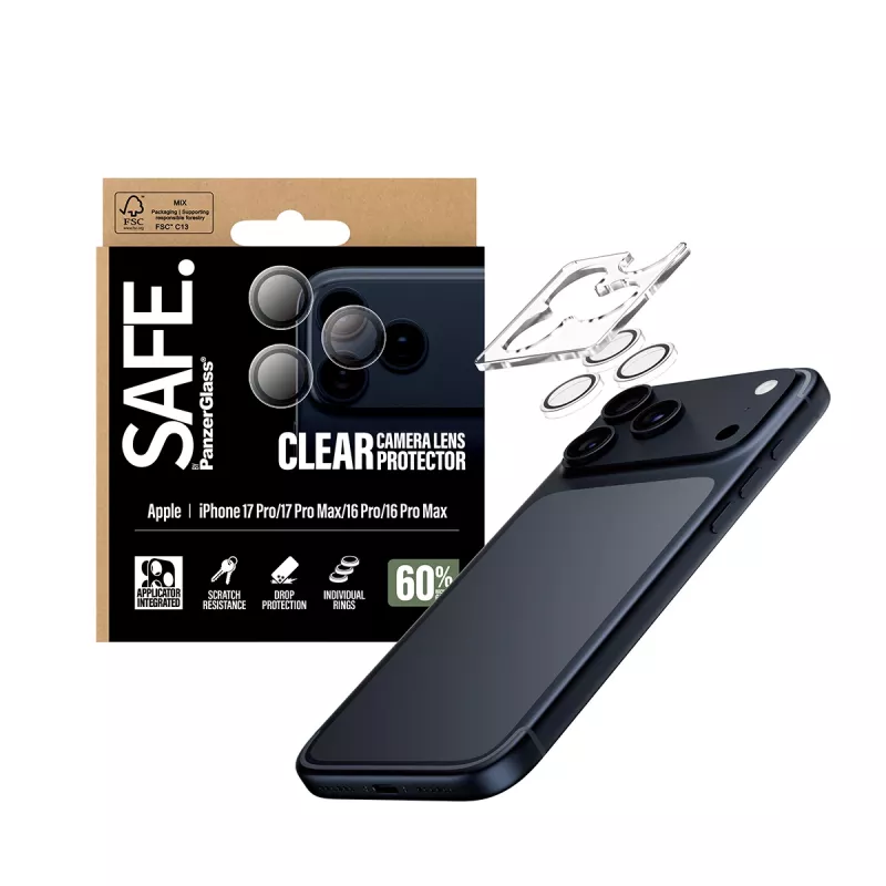 PanzerGlass SAFE. by ® Protección de objetivo de cámara Transparente iPhone 17 Pro | iPhone 17 Pro Max | iPhone 16 Pro | 16 Pro Max