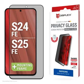 Protector de pantalla de privacidad Displex (10H) para Samsung Galaxy S25 FE/S24 FE, marco de montaje Eco, filtro de privacidad
