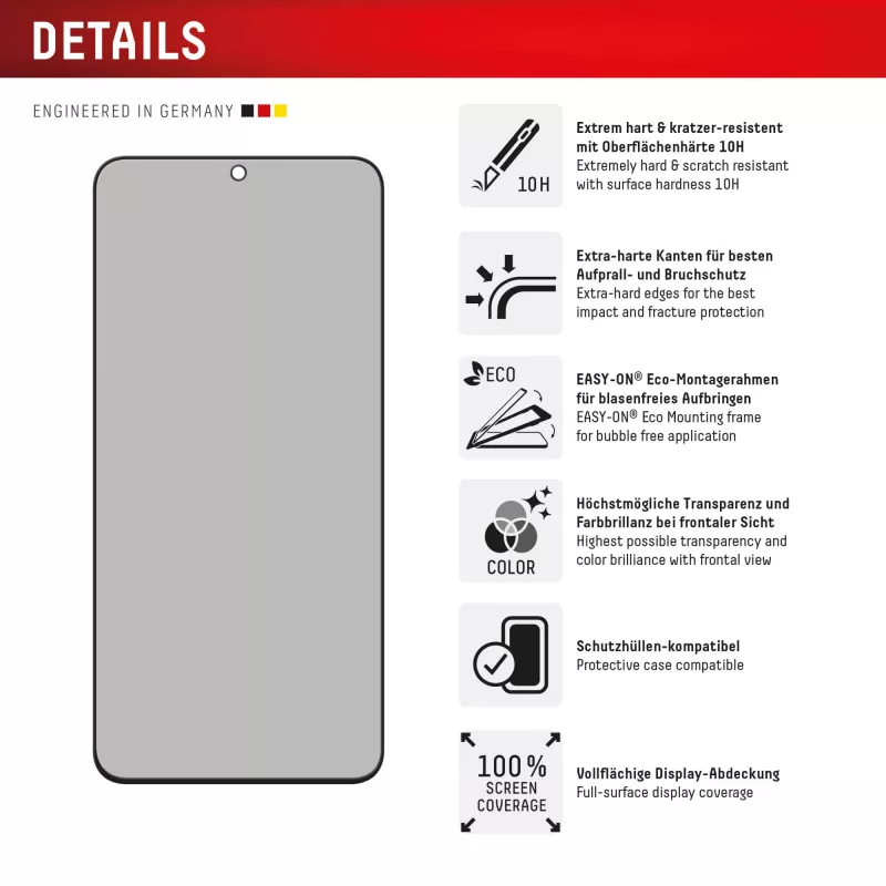 Protector de pantalla de privacidad Displex (10H) para Samsung Galaxy S25 FE/S24 FE, marco de montaje Eco, filtro de privacidad