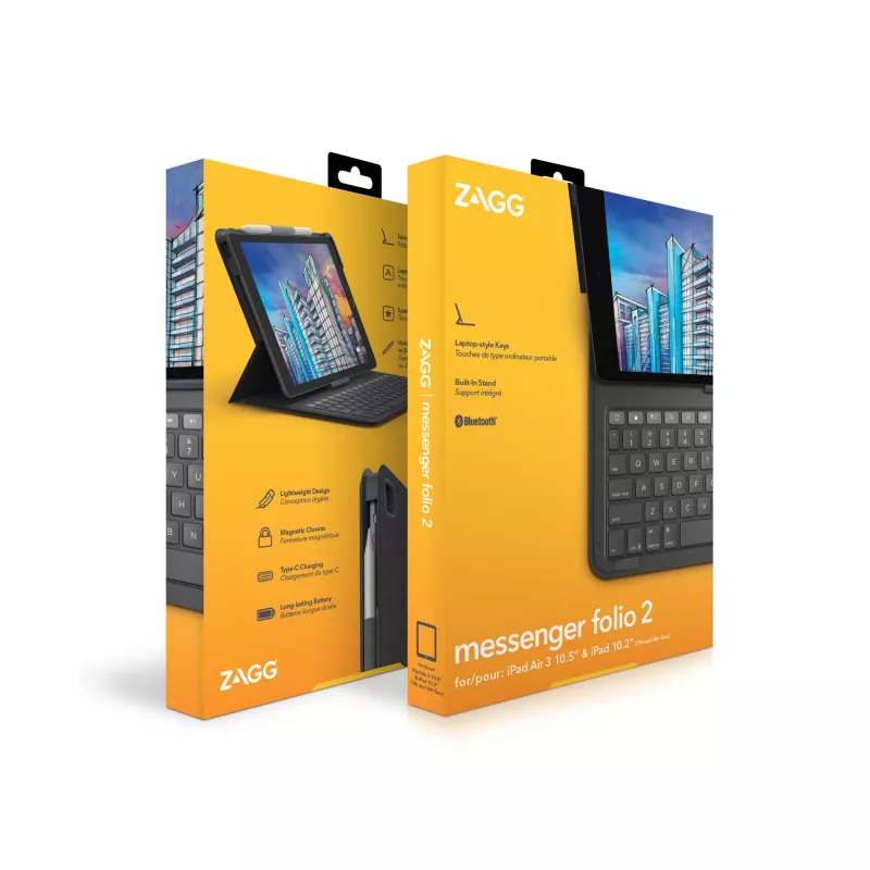 Teclado ZAGG Messenger Folio 2-Apple-iPad 10.2/10.5-Charcoal-Alemán