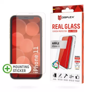 Protector de pantalla Displex (10H) + funda para Apple iPhone 11, adhesivo de montaje, + funda, cristal templado, film protector antirrayaduras