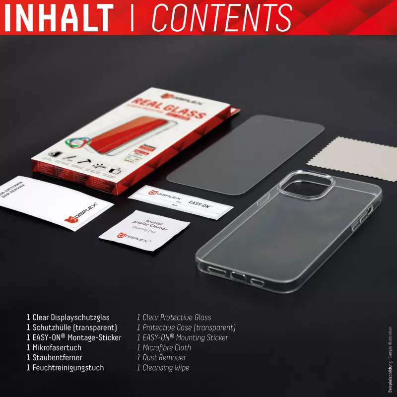 Protector de pantalla Displex (10H) + funda para Apple iPhone 11, adhesivo de montaje, + funda, cristal templado, film protector antirrayaduras