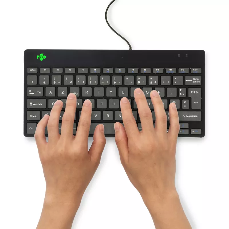 Teclado ergonómico R-Go Tools R-Go Compact Break, teclado compacto con software de pausas, AZERTY (FR), con cable, negro