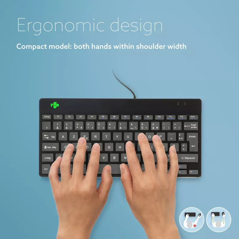 Teclado ergonómico R-Go Tools R-Go Compact Break, teclado compacto con software de pausas, AZERTY (FR), con cable, negro