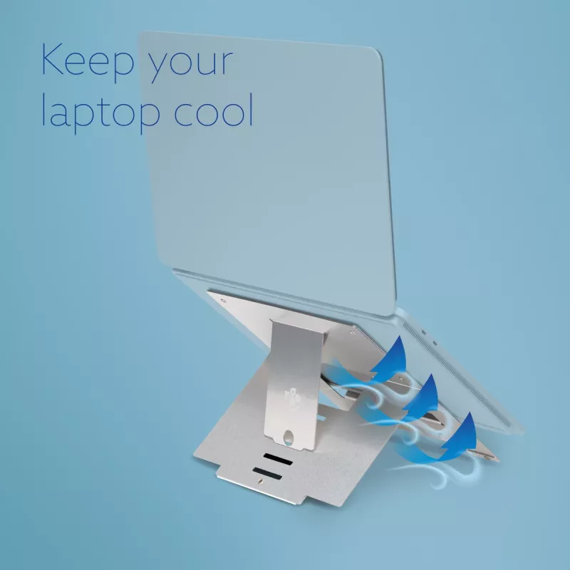 Soporte para portátil R-Go Tools R-Go Riser Flexible, soporte de portátil plegable ajustable, ergonómico, aluminio Hylite, plateado