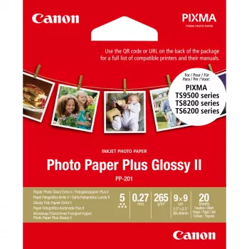 Papel fotográfico Canon PP-201 Glossy II Plus 3,5 x 3,5 pulgadas – 20 hojas
