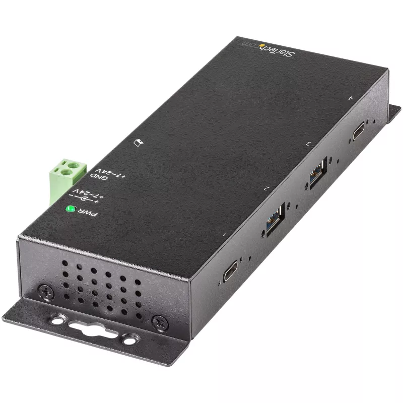 StarTech.com Hub USB-C de 4 puertos 10 Gbit/s – Hub USB-C industrial de metal – 2x USB-C y 2x USB-A – Protección contra sobretensiones ESD – Host USB-C o USB-A – Hub USB 3.2 Gen 2 Type-C montable con funcionamiento autónomo