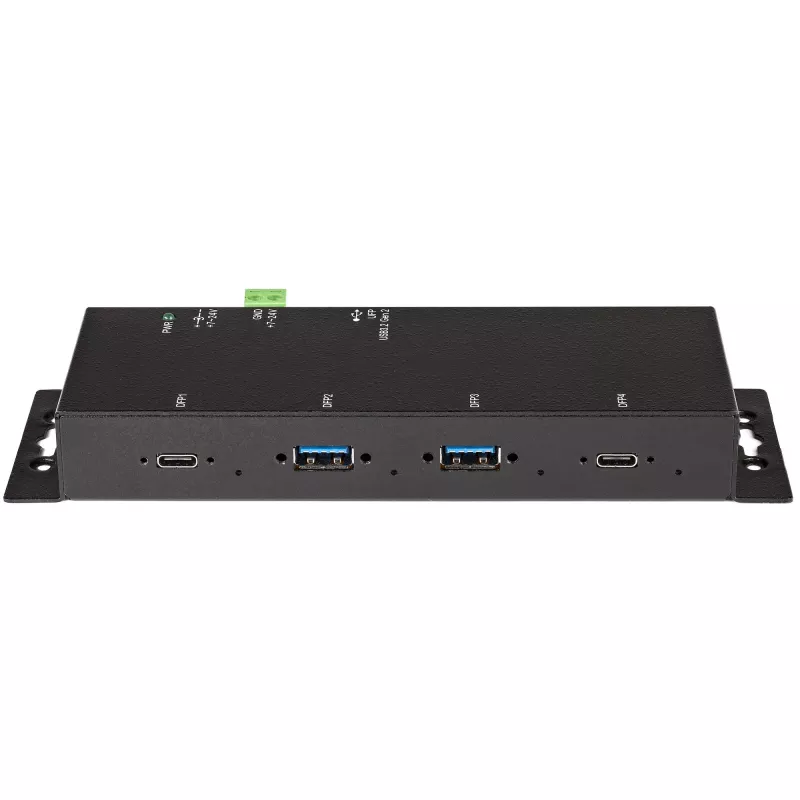 StarTech.com Hub USB-C de 4 puertos 10 Gbit/s – Hub USB-C industrial de metal – 2x USB-C y 2x USB-A – Protección contra sobretensiones ESD – Host USB-C o USB-A – Hub USB 3.2 Gen 2 Type-C montable con funcionamiento autónomo