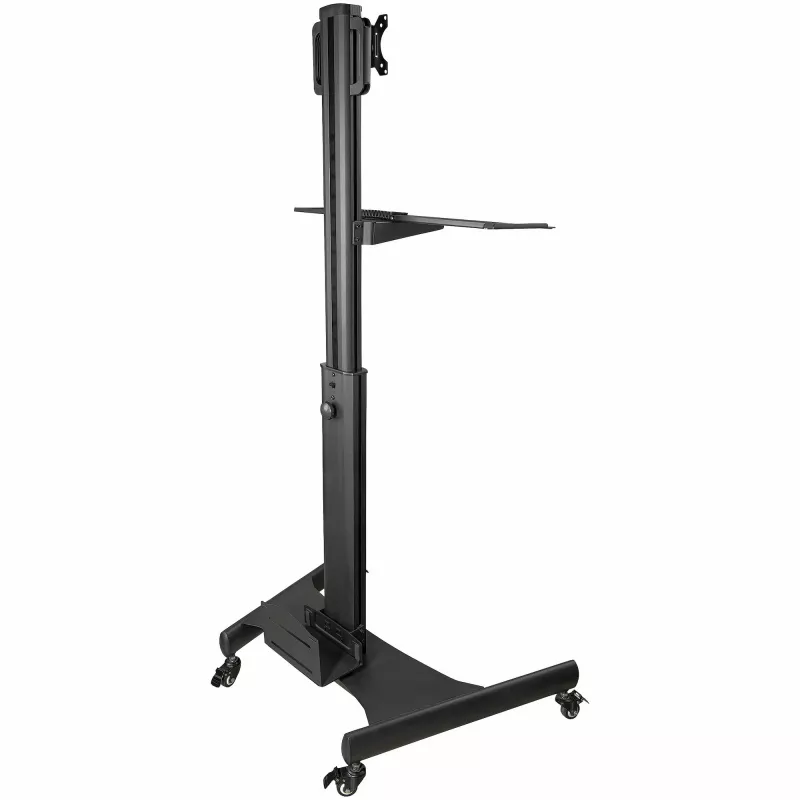 StarTech.com carro móvil para estación de trabajo con soporte para monitor, soporte para CPU/PC, bandeja para teclado – Carro ergonómico de altura ajustable para ordenador de sobremesa – Estación de trabajo móvil con ruedas