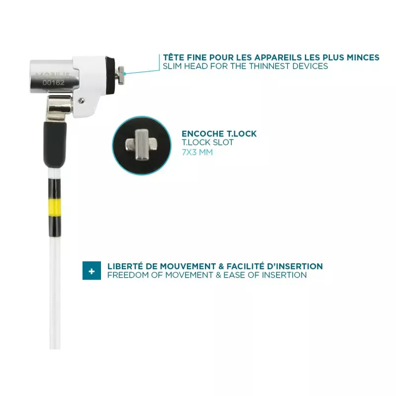 Candado de seguridad giratorio delgado con llave Mobilis 001325 T Lock blanco