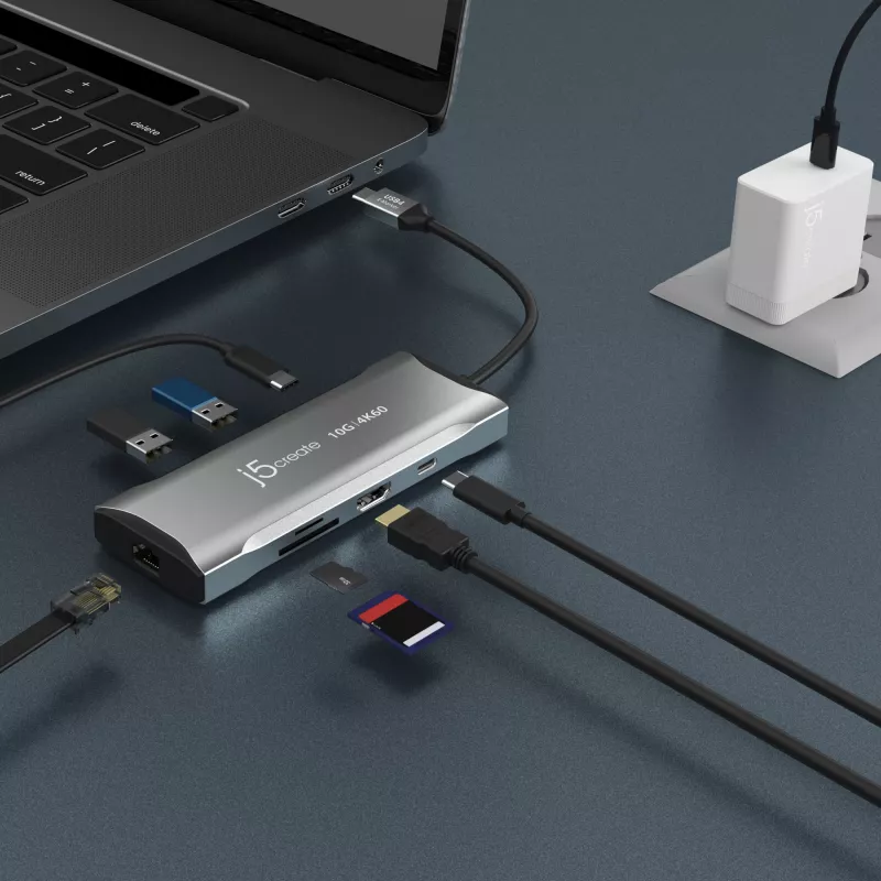 j5create JCD393 4K60 Elite USB-C® 10Gbps Mini Dock, gris espacial