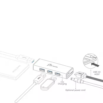 Hub USB j5create JUH340 4 puertos USB 3.0 negro aluminio