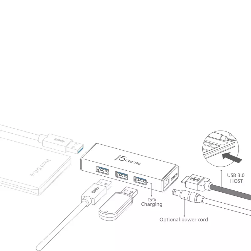 Hub USB j5create JUH340 4 puertos USB 3.0 negro aluminio