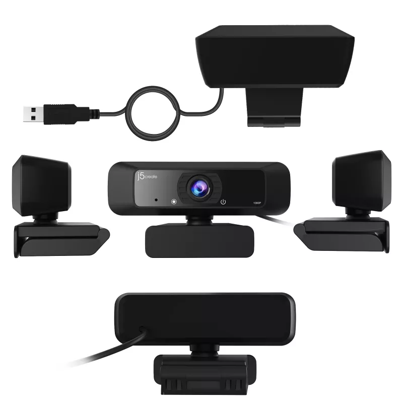 Webcam USB™ HD j5create JVCU100 con rotación 360°, resolución de grabación de vídeo 1080p, negra