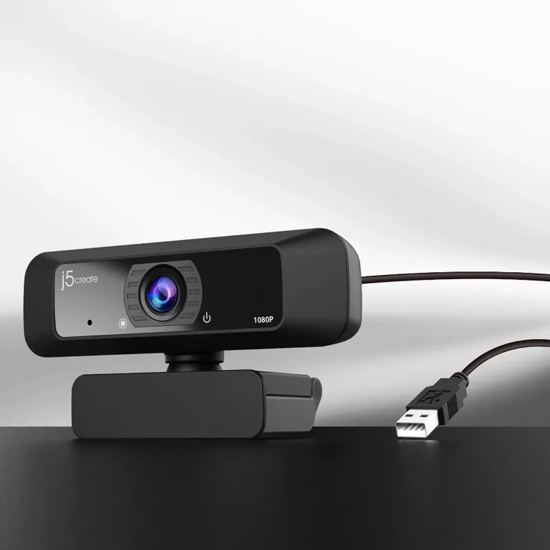 Webcam USB™ HD j5create JVCU100 con rotación 360°, resolución de grabación de vídeo 1080p, negra