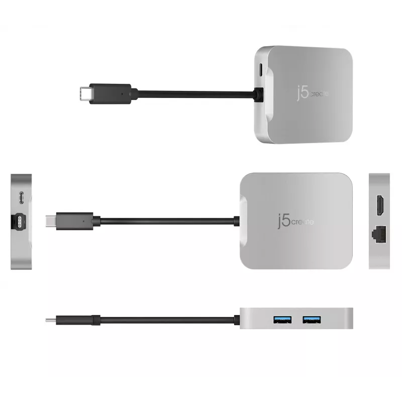 Adaptador multipuerto j5create JCD391 4K60 Elite USB-C® PD, plateado