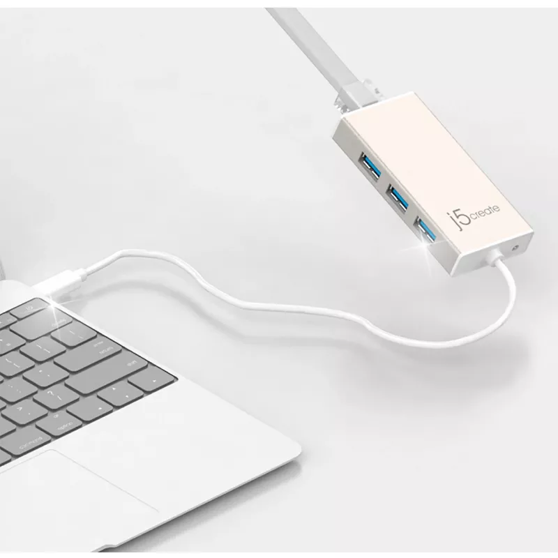 Adaptador múltiple j5create JCH471 USB-C™ Gigabit Ethernet y hub, Metallic Champagne