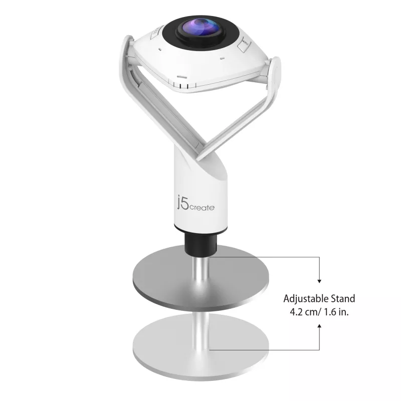 j5create JVCU360 360° webcam todoterreno, resolución de grabación de vídeo 1080p, blanco y negro