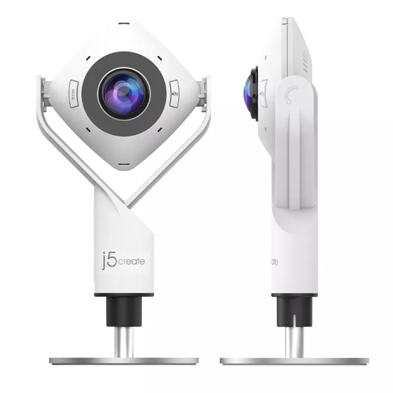 j5create JVCU360 360° webcam todoterreno, resolución de grabación de vídeo 1080p, blanco y negro