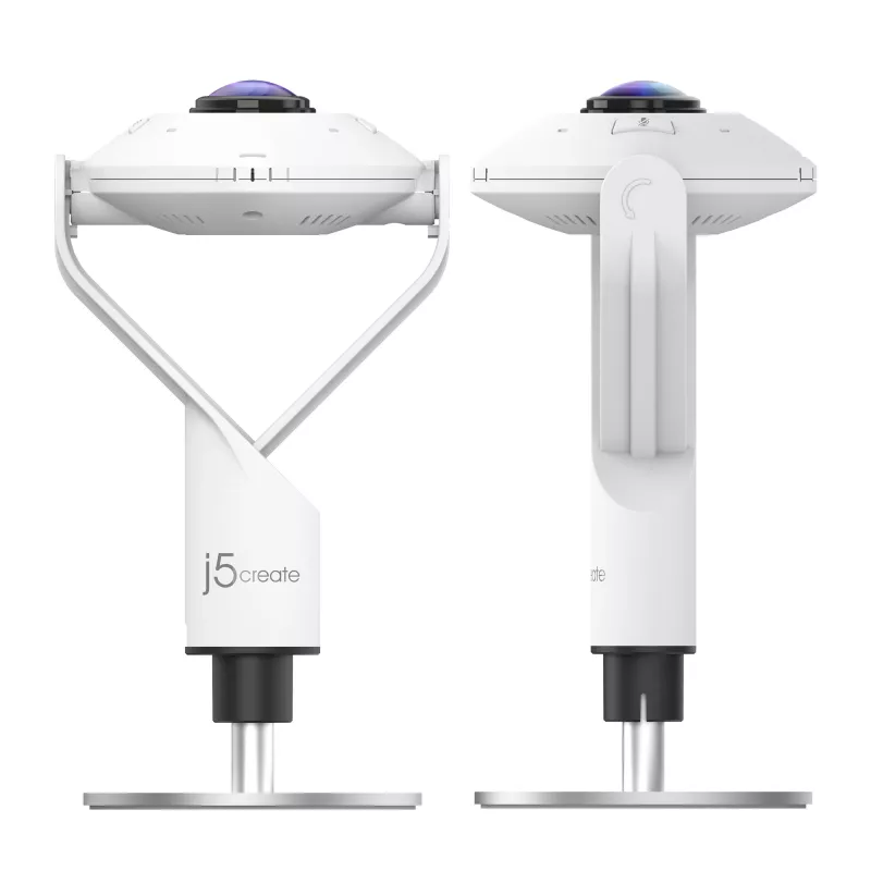 j5create JVCU360 360° webcam todoterreno, resolución de grabación de vídeo 1080p, blanco y negro