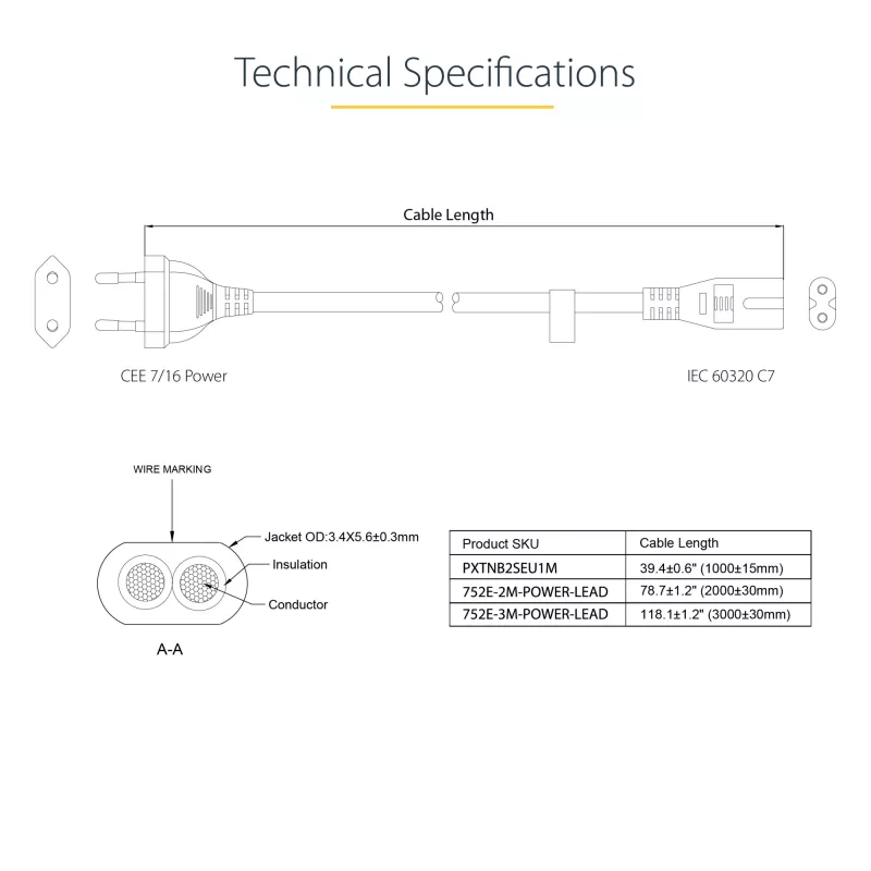 Cable de alimentación para portátil StarTech.com de 3 m (10 ft), conector EU a C7, 2,5 A 250 V, 18 AWG, cable de repuesto para portátil, cable de alimentación para impresora, cable de carga para portátil, cable de fuente de alimentación para portátil, negro