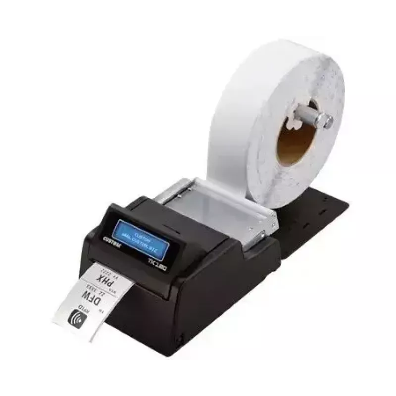 Impresora de etiquetas CUSTOM TK180 — transferencia térmica, 300×300 DPI, 200 mm/s, ancho de papel máx. 82,5 mm, Ethernet con cable, negra