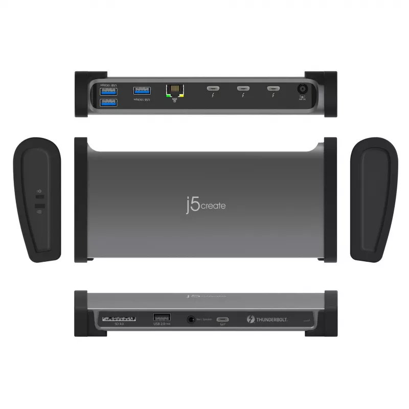 j5create JTD562 - Estación de acoplamiento Thunderbolt™ 4 8K - EU, con cable, Thunderbolt 4, 96 W, 3,5 mm, 10,100,1000 Mbit/s, gris