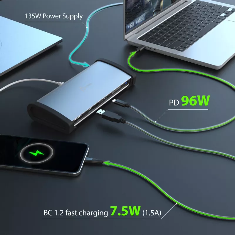 j5create JTD562 - Estación de acoplamiento Thunderbolt™ 4 8K - EU, con cable, Thunderbolt 4, 96 W, 3,5 mm, 10,100,1000 Mbit/s, gris