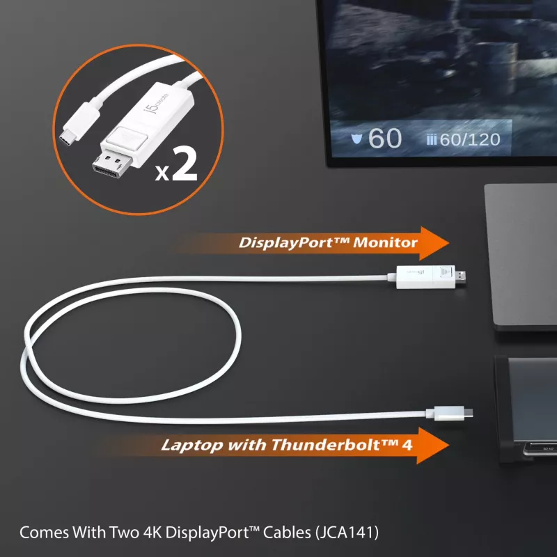 j5create JTD562 - Estación de acoplamiento Thunderbolt™ 4 8K - EU, con cable, Thunderbolt 4, 96 W, 3,5 mm, 10,100,1000 Mbit/s, gris