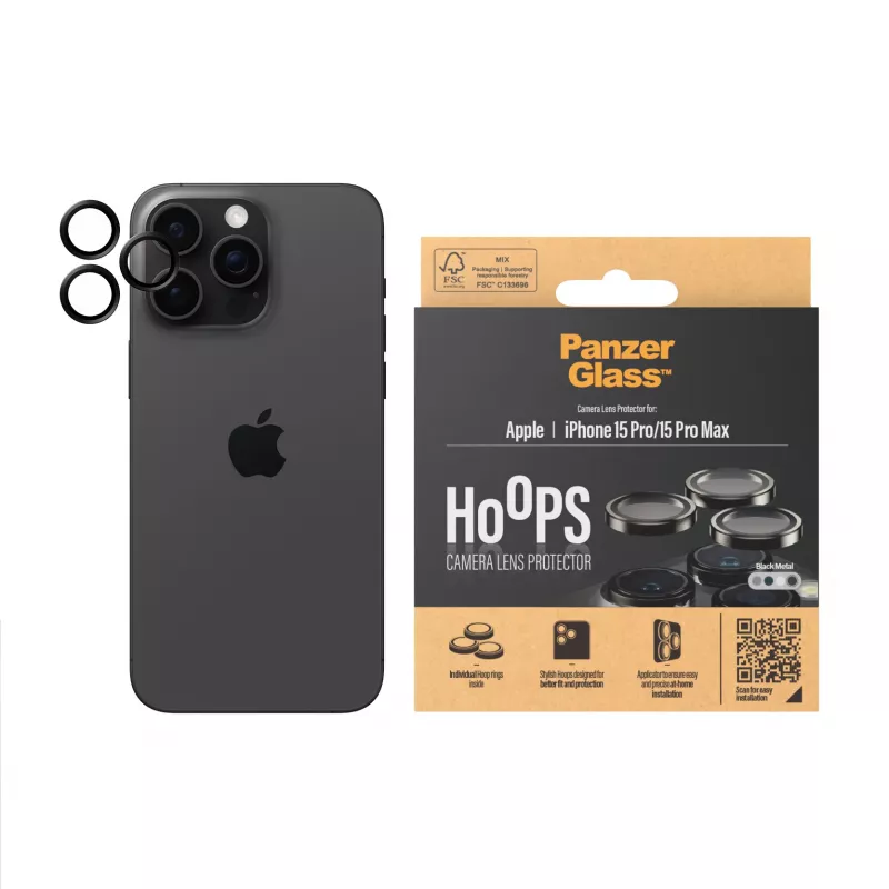 PanzerGlass® Hoops® Protector metálico de lente de cámara Negro iPhone 15 Pro | 15 Pro Max